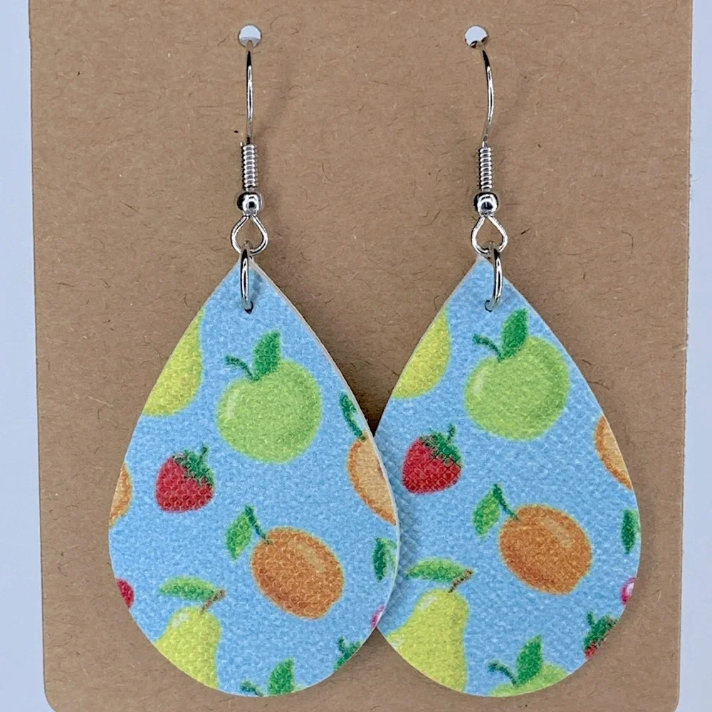 Mini Faux Leather Teardrop Earrings Fruit Fashion Jewelry